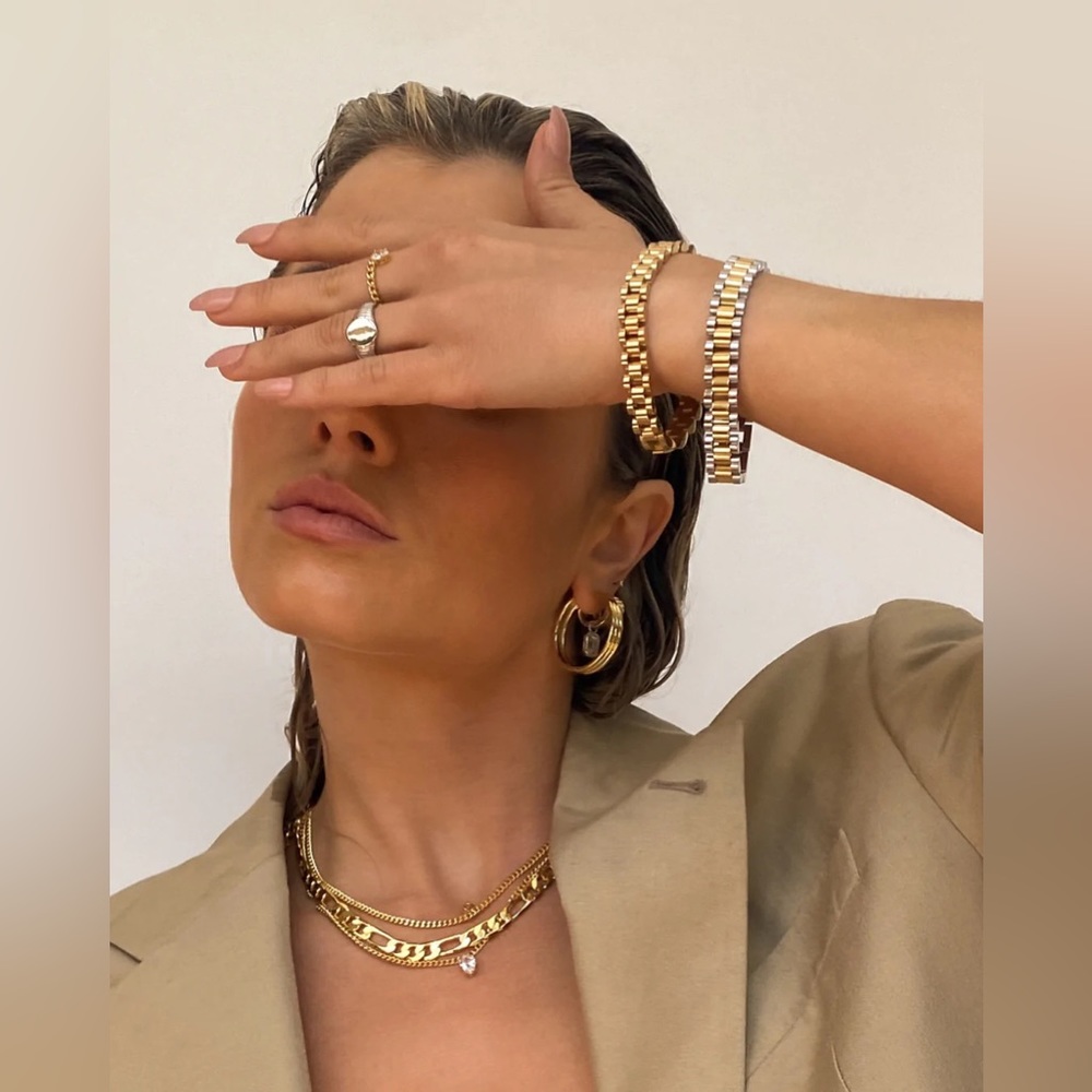2 LUV AJ GOLD + MIXED METAL TIMEPIECE WATCHBAND BRACELETS GORJANA JOAH BROWN